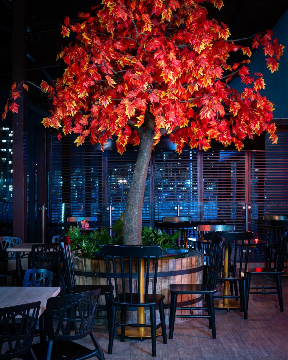 Terraza de RUDO en la noche